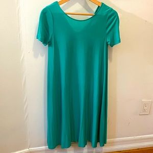 Teal silky short sleeve tunic dress